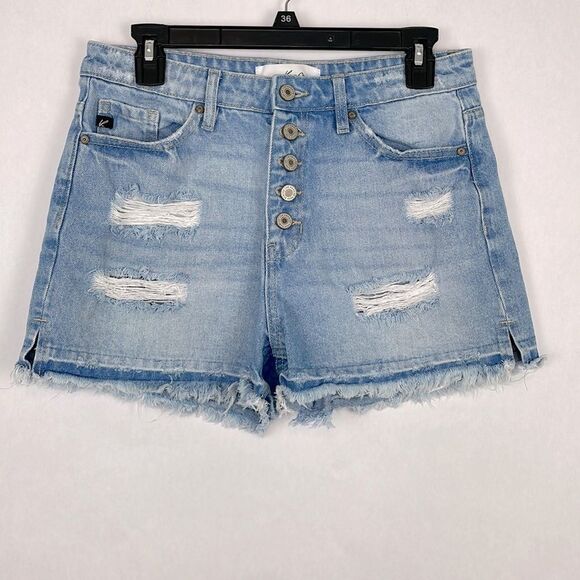 Kancan Lorraine Ultra high Rise Distressed Buttonfly Denim Shorts. Size Medium. - Picture 1 of 13